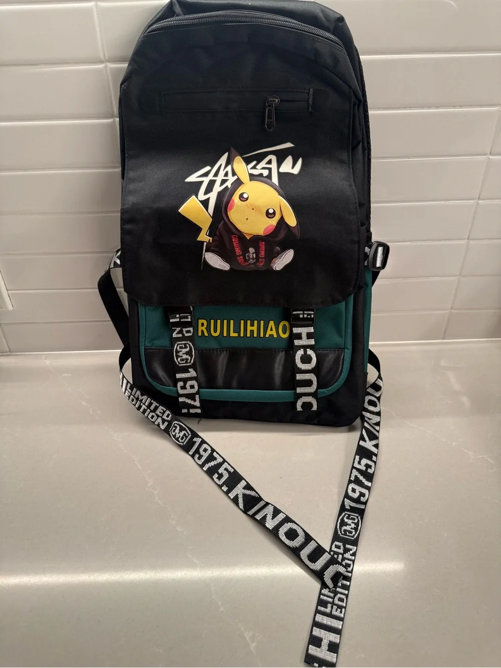 Black & Teal Pikachu Graphic Backpack - Men